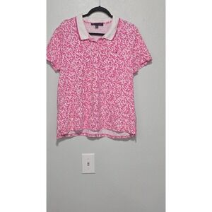 Tommy Hilfiger XXL Pink White Floral Print Short Sleeve Stretch Polo Shirt